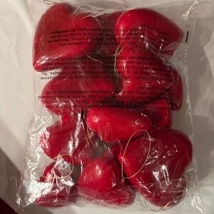 Red Heart Ornaments on gold loop thread different sizes 3” biggest one LOT NEW